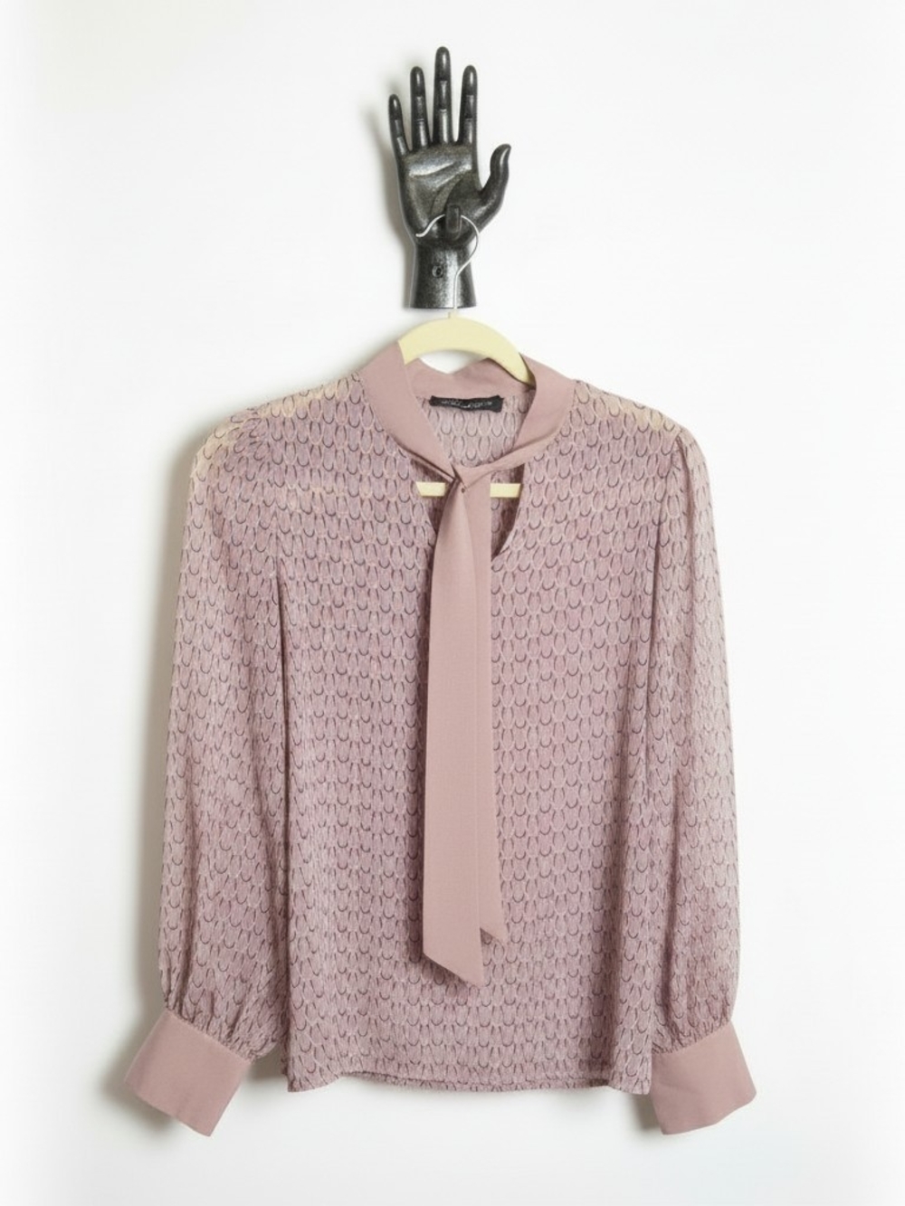 Simplee Apparel Mauve Tie-Neck Textured Blouse